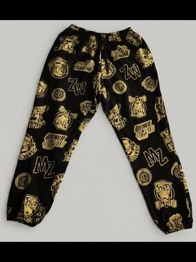 Zumba Fitness Black Dance Joggers with Gold Logo Print Size S NWOT